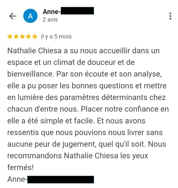 Avis thérapie de couple avec Nathalie Chiesa